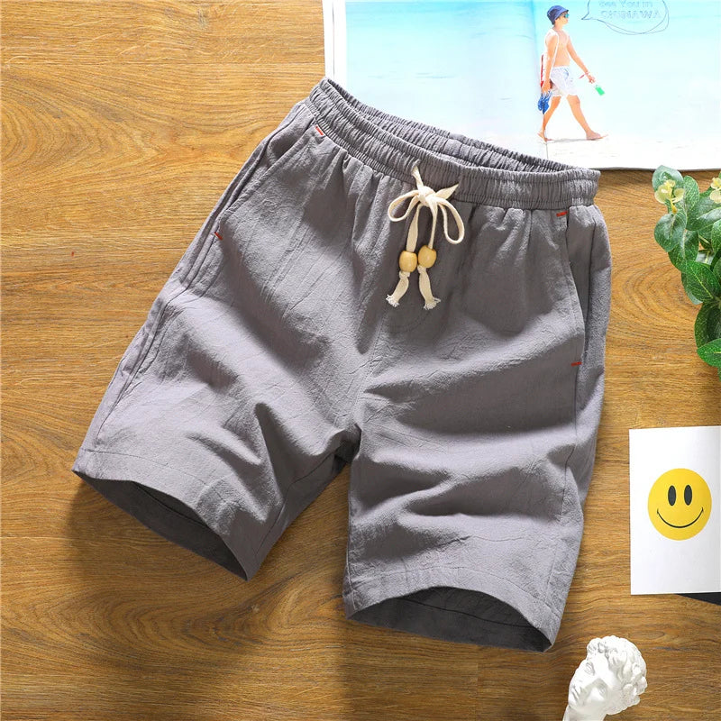 Summer Shorts for Men Cotton Elastic Waist Solid Color Loose Fitting Casual and Versatile Breathable Pure Cotton Home Pants - 3KDyn
